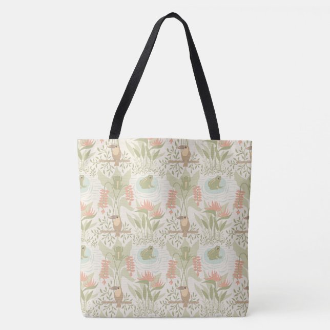 Soft Jungle Frogs & Birds Tote Bag (Front)