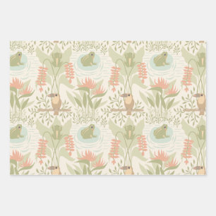 Soft Jungle Frogs & Birds Wrapping Paper Sheet