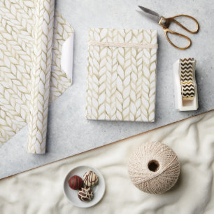 Soft Knit Pattern Wrapping Paper in Neutral Cream