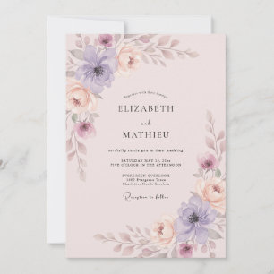 Soft Lavender Botanical Watercolor Wedding Invitation