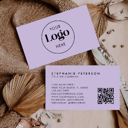 Soft Lavender Elegant Custom Company Logo QR Code Business Card