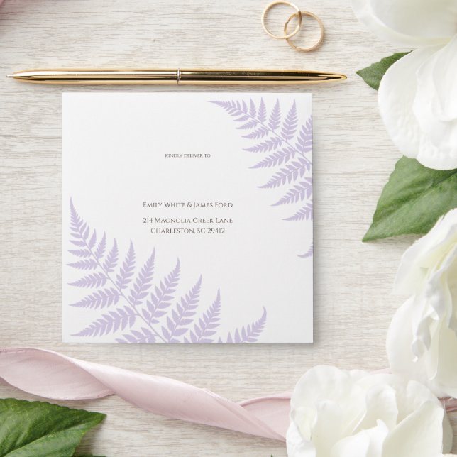 Soft Lavender Fern Addressed Square Wedding Envelope (Wedding)