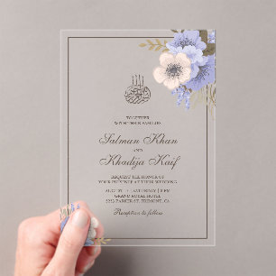 Soft Lavender Floral Islamic Muslim Wedding Acrylic Invitations