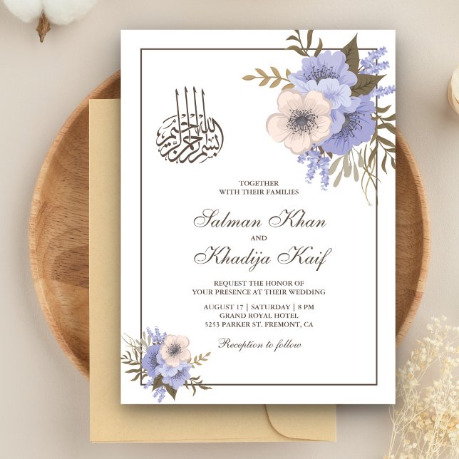 Soft Lavender Floral Islamic Muslim Wedding Invitation (Creator Uploaded)