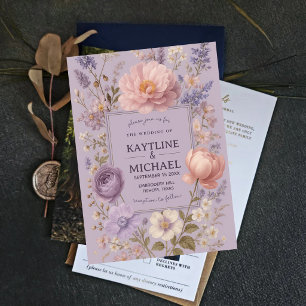 Soft Lavender Floral Romantic Peony and Wildflower Invitation