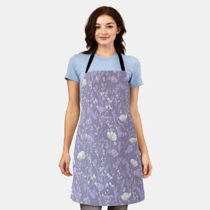 Soft Lavender Flower White Floral Pattern Apron