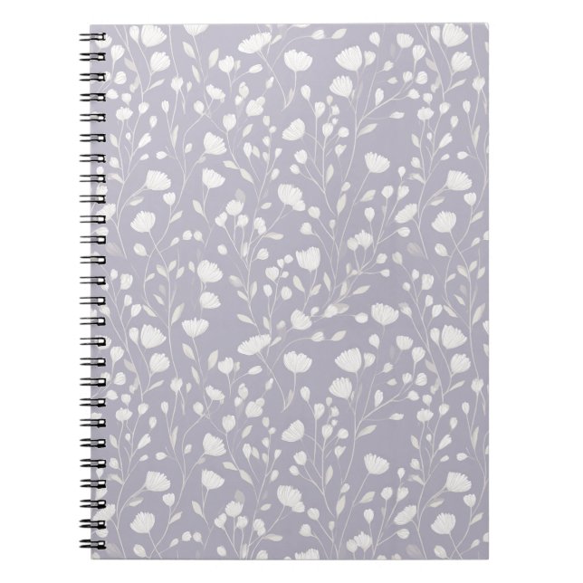 Soft Lavender Flower White Floral Pattern Notebook (Front)
