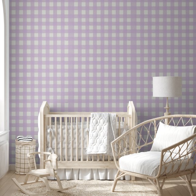 Soft Lavender Gingham Check Seamless Pattern Wallpaper (Kids)