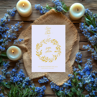 Soft Lavender & Gold Circle Save the Date Wedding Invitation