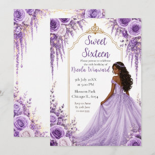 Soft Lavender Gold Floral Sweet Sixteen Party Invitation