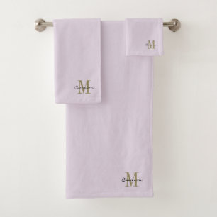Soft Lavender Gold Initial and Name Personalised Bath Towel Set