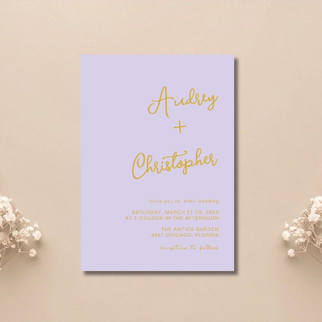 Soft Lavender Minimal Modern Calligraphy Wedding Invitation (Creator Uploaded)