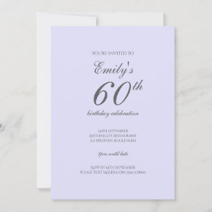 Soft Lavender Minimalist 60th Birthday Invitation