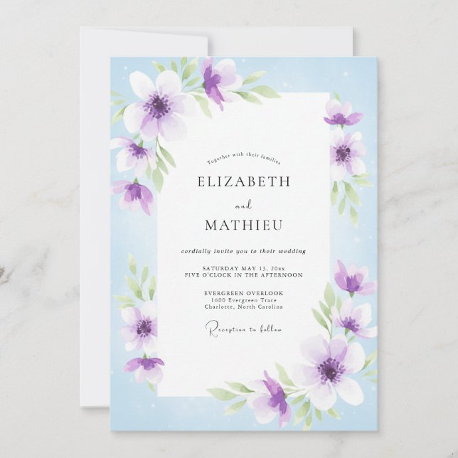 Soft Lavender Periwinkle Petal Wedding Invitation (Front)
