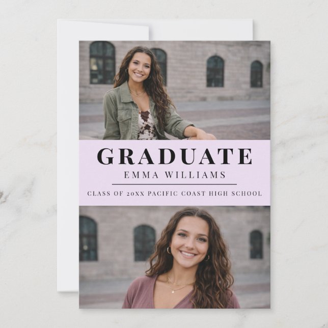 Soft Lavender Photo Graduate Announcement (Front)