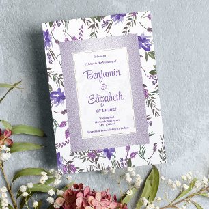 Soft lavender pink purple green floral Wedding Invitation