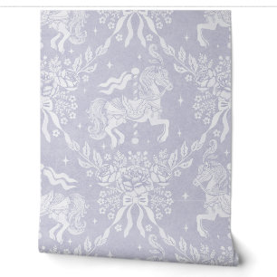 Soft Lavender Rococo Carousel Horses & Florals Wallpaper