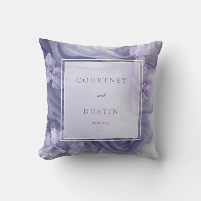 Soft Lavender Sheer Floral Wedding  Cushion (Front)