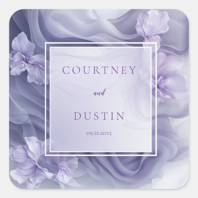 Soft Lavender Sheer Floral Wedding  Square Sticker (Front)
