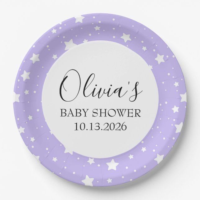 Soft Lavender Starry Pattern Paper Plate (Front)