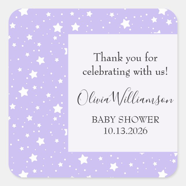 Soft Lavender Starry Pattern Square Sticker (Front)