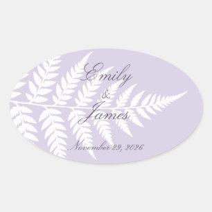 Soft Lavender White Fern Refined Woodland Oval Sticker