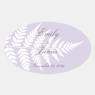 Soft Lavender White Fern Refined Woodland Oval Sticker