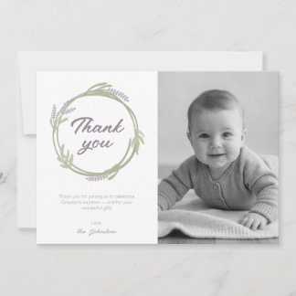 Soft Lavender Wreath Flat Thank You Card Girls