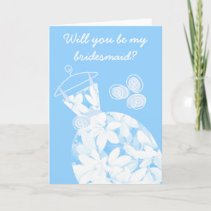 Soft Leaves Blue 'Bridesmaid' card front text