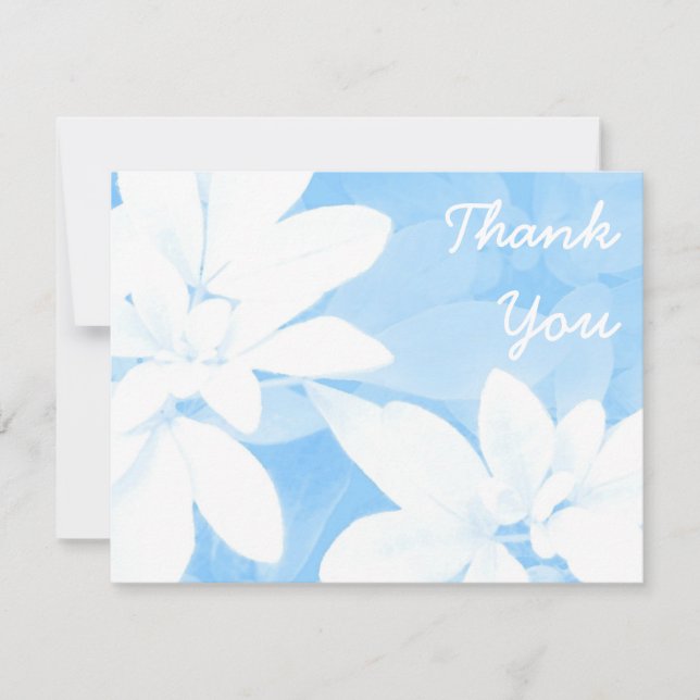 Soft Leaves Blue 'Thank You' note white Invitation (Front)