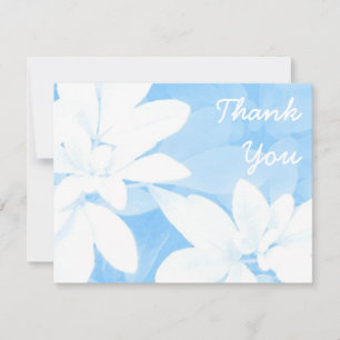 Soft Leaves Blue 'Thank You' note white Invitation
