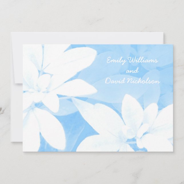 Soft Leaves Blue wedding invitation (Front)