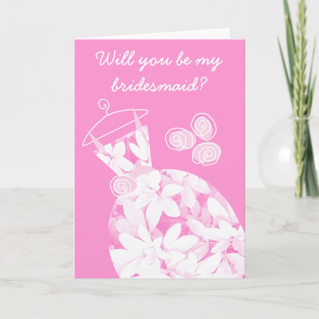 Soft Leaves Pink 'Bridesmaid' card front text (Front)