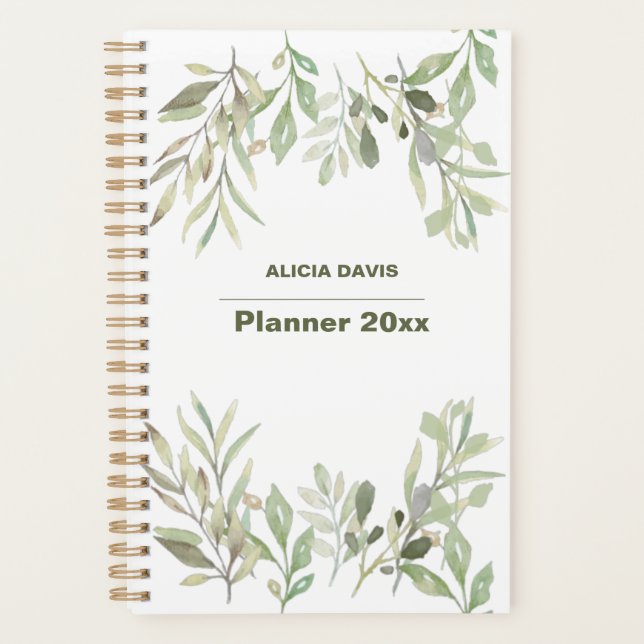 Soft Leaves Undated  | your name Planner (Front)