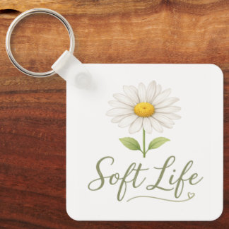 Soft Life Aesthetic Daisy Watercolor Floral Keycha Key Ring
