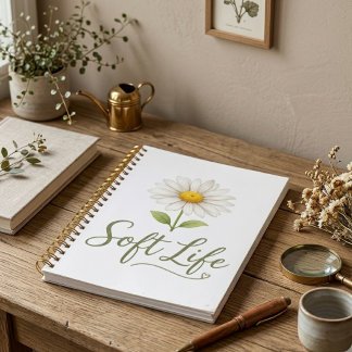 Soft Life Aesthetic Daisy Watercolor Spiral Notebo Notebook