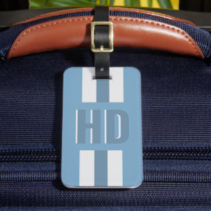 Soft Light Blue striped Shadow monogrammed modern Luggage Tag