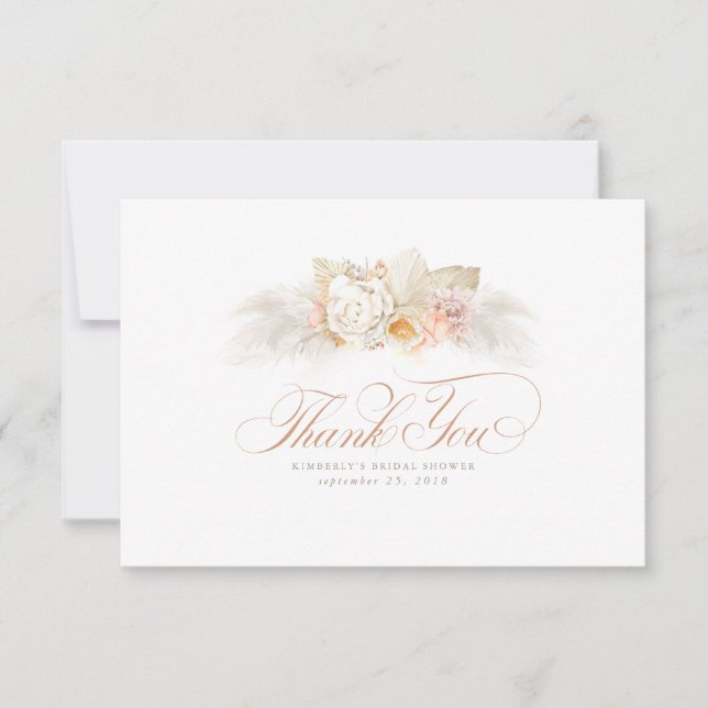Soft Light Flowers and Pampas Grass Thank You Card (Front)