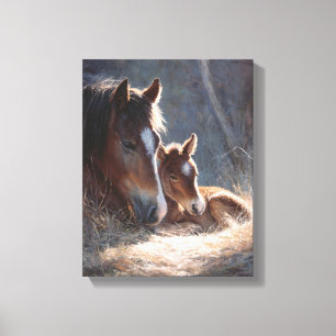Soft Light Mare and Foal Painting Canvas Print
