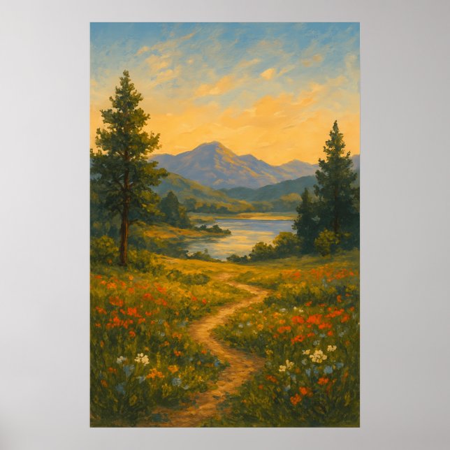 Soft Light over Dreamy Plains | Landscape Painting Poster (Front)
