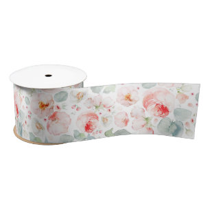 Soft Light Pink Flowers Elegant Botanical Modern Satin Ribbon