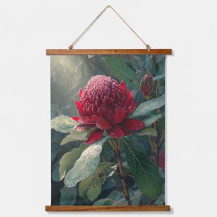 Soft Light Red Waratah Vintage Print Hanging Tapestry