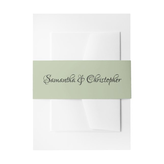 Soft Light Sage Green Personalised Calligraphy Invitation Belly Band (Front Example)