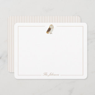 Soft Light Taupe Tan Owl Personalised Stationery Card