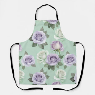 Soft Lilac And White Roses With Watercolor Effects Apron
