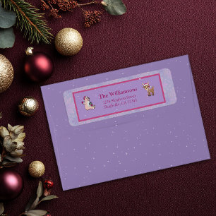 Soft Lilac Deer & Bear Holiday Return Address
