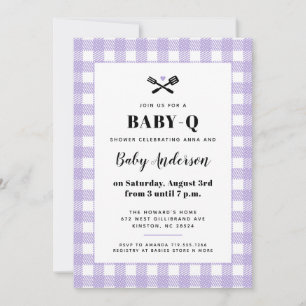 Soft Lilac Gingham Plaid Baby Shower BBQ Invitation