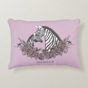 Soft Lilac Mama and Baby Zebra Hand-Drawn Accent Decorative Cushion