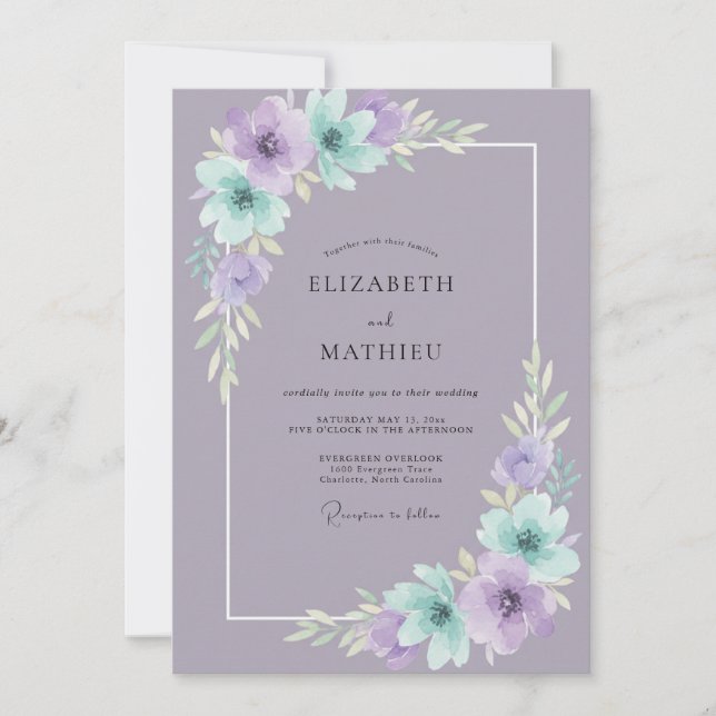 Soft Lilac Mint Petal Wedding Invitation (Front)