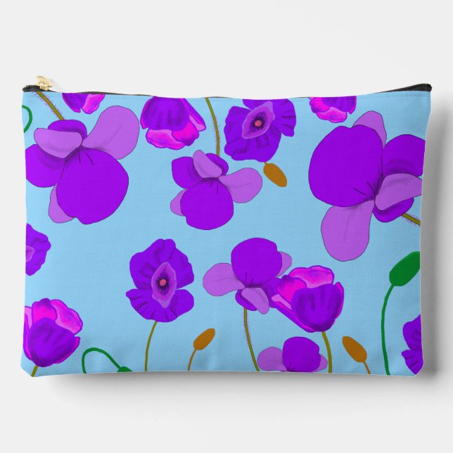 Soft Lilac Poppy Flowers on pale-blue   Accessory Pouch (Front)